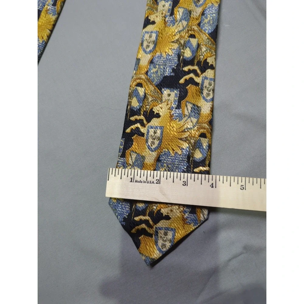 Ermenegildo Zegna Silk Tie‎ Gold Blue Black Heraldic Griffin Crest Made in Italy